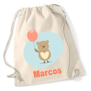 Mochila de algodón Osito con globo rojo
